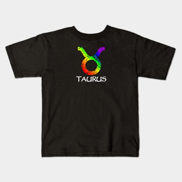 Taurus Zodiac Symbol in Rainbow Color Kids T-Shirt by Muzehack